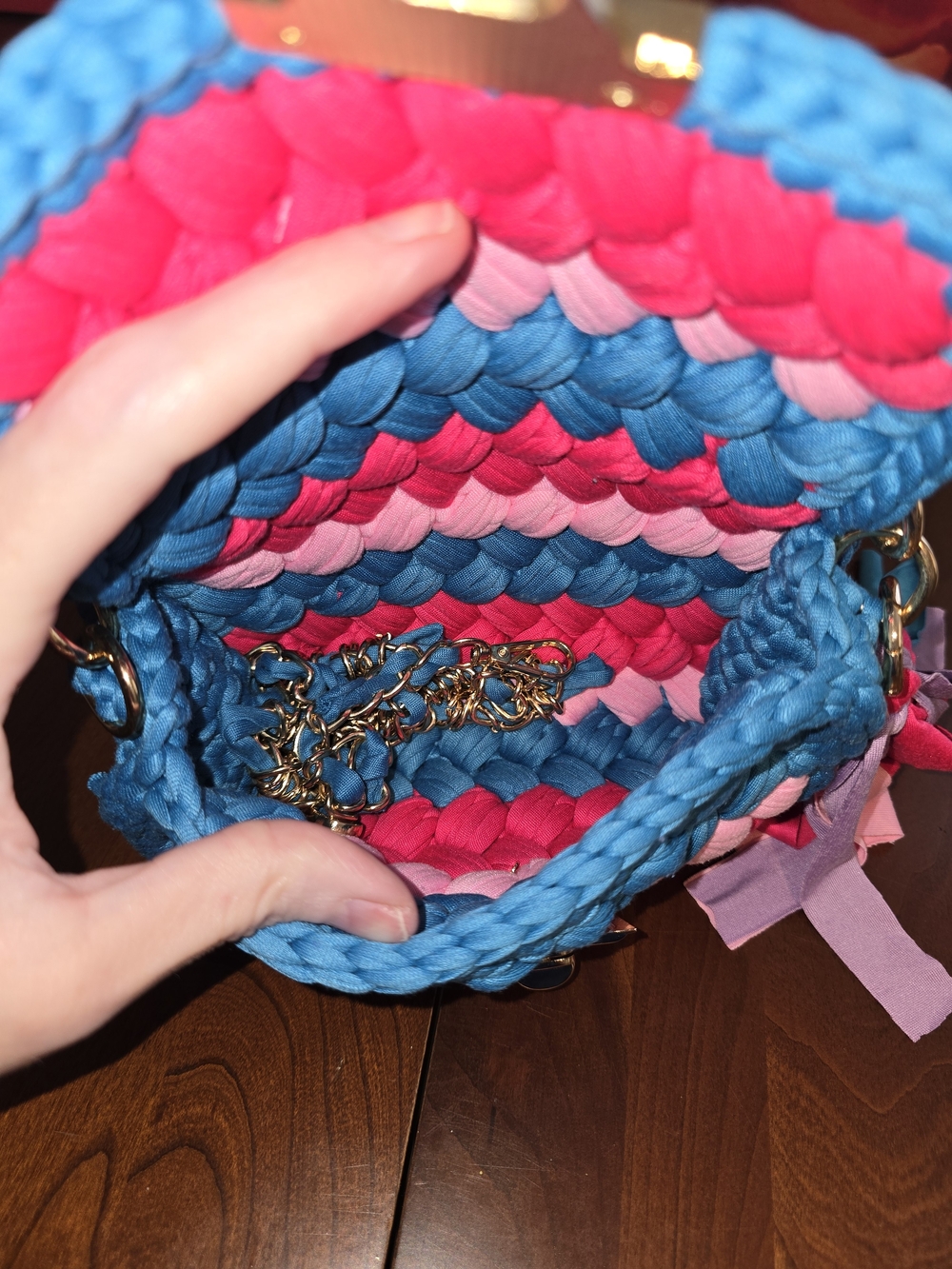 Bright Braided Crochet Crossbody Bag in Turquoise & Pink, Brand New without tags - Picture 8 of 9